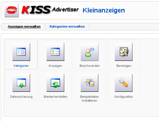 KISS Advertiser backend configuration panel